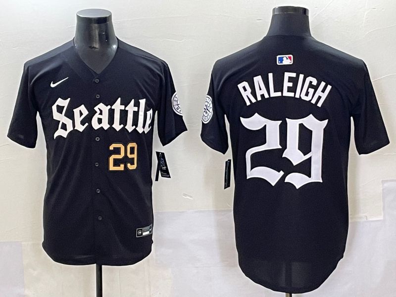 Men 2025 Seattle Mariners #29 Raleigh Black Five generations Joint Name Nike MLB Jersey style 6232